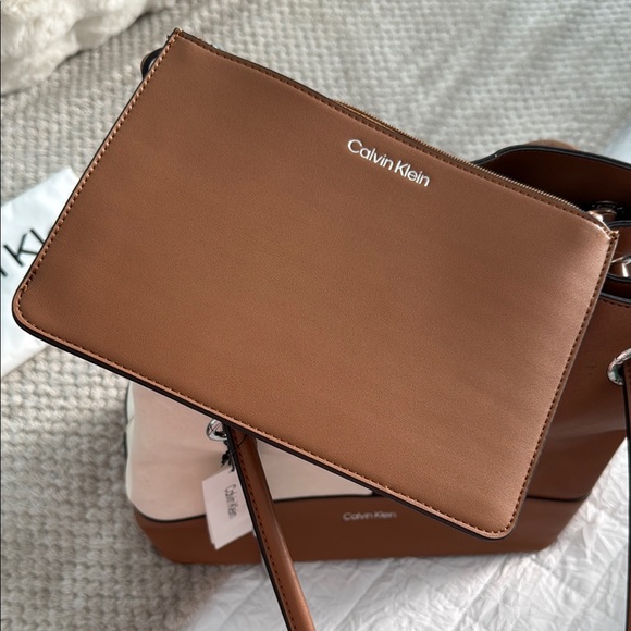 Calvin Klein Brown and Cream Tote with Structured Design - Picture 4 of 6